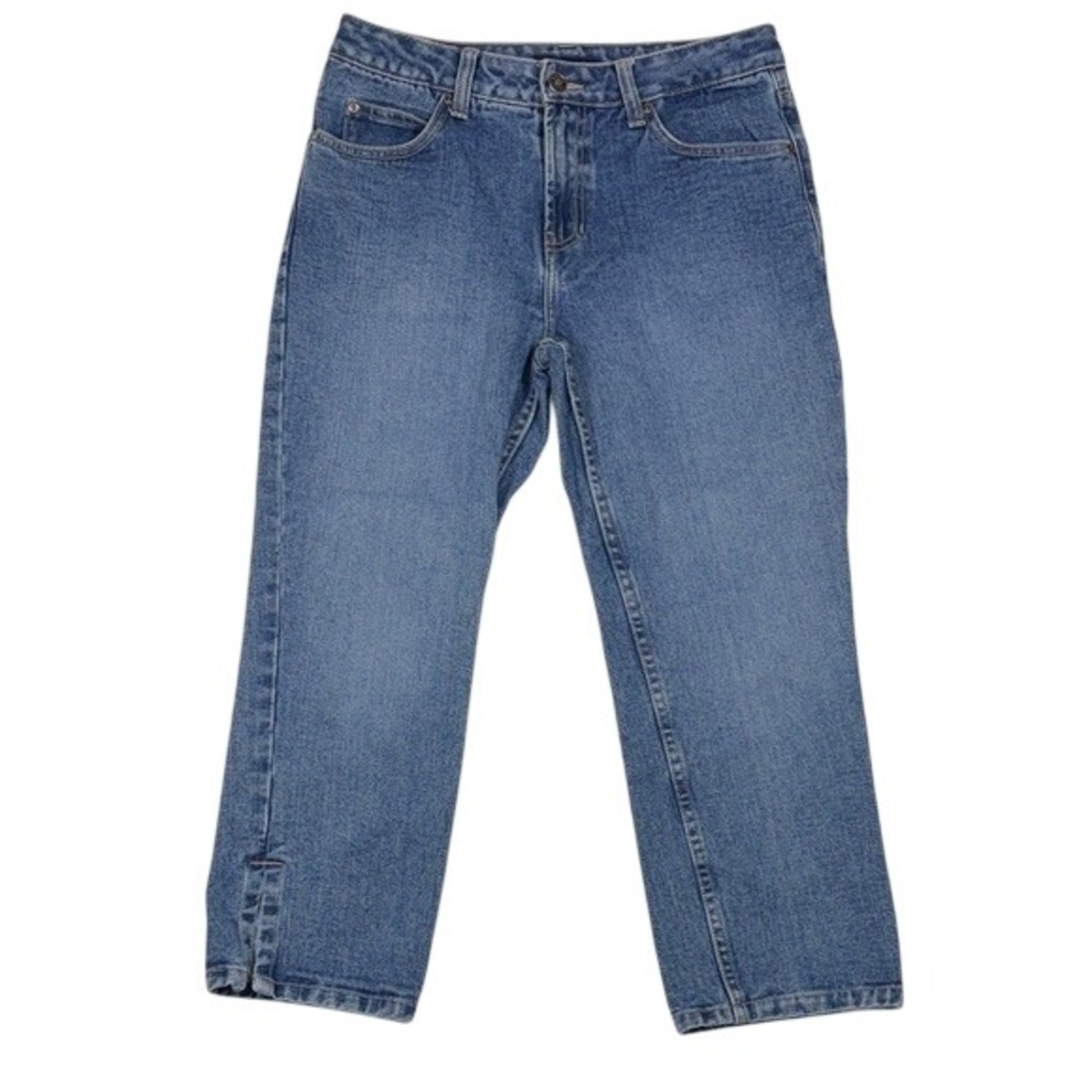 Boston Proper Womens High Rise Straight Leg Blue Denim Jeans Side Slit Size 6